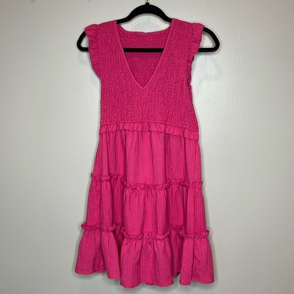 beachsissi Dresses & Skirts - Beachsissi Pink Ruffle Sundress with Cinched Waist NWT Medium Beach Sundress